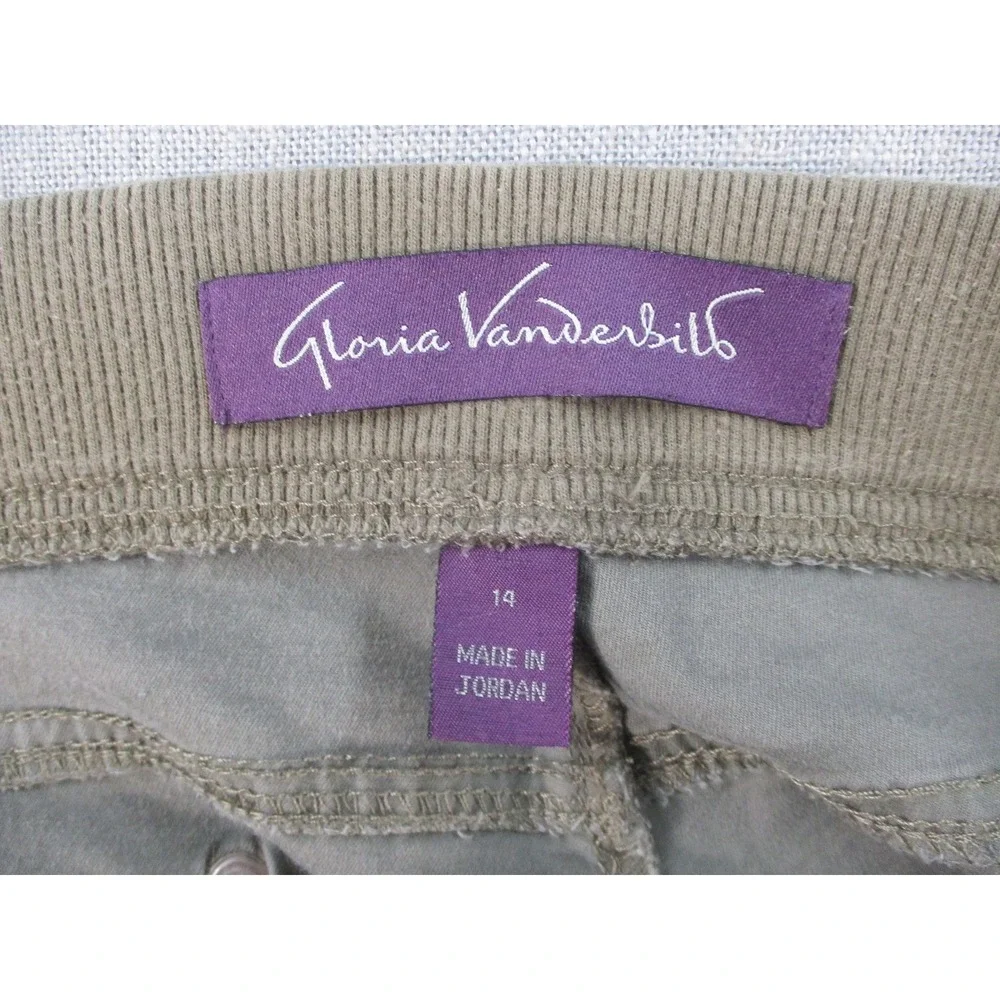 Gloria Vanderbilt Womens Cargo Shorts Olive Green Drawstring Waist Size 14